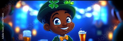 2D animated cartoon african american st patricks day holiday celebration photo