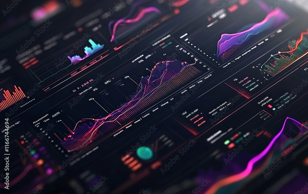 Data visualization dashboard displaying various analytical graphs and metrics during a market analysis session Data visualization dashboard displaying various analytical graphs and metrics during a market analysis session
