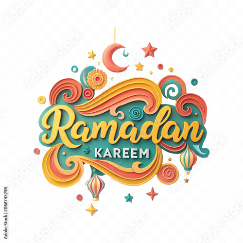 abstract 3d ramadan kareem text made with different colour style isolated on white background