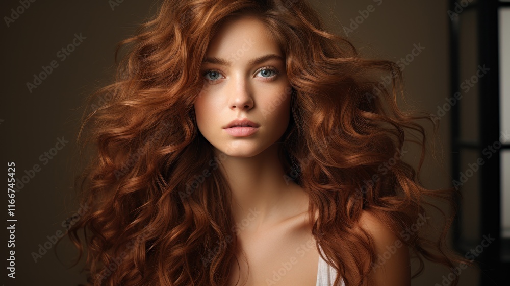 Stunning Portrait of a Woman with Luxurious Red Curls Stunning Portrait of a Woman with Luxurious Red Curls