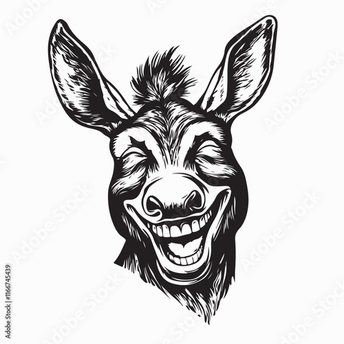 Black and white Smiling Donkey Head vector. Smiling Donkey Vector Images on white background.