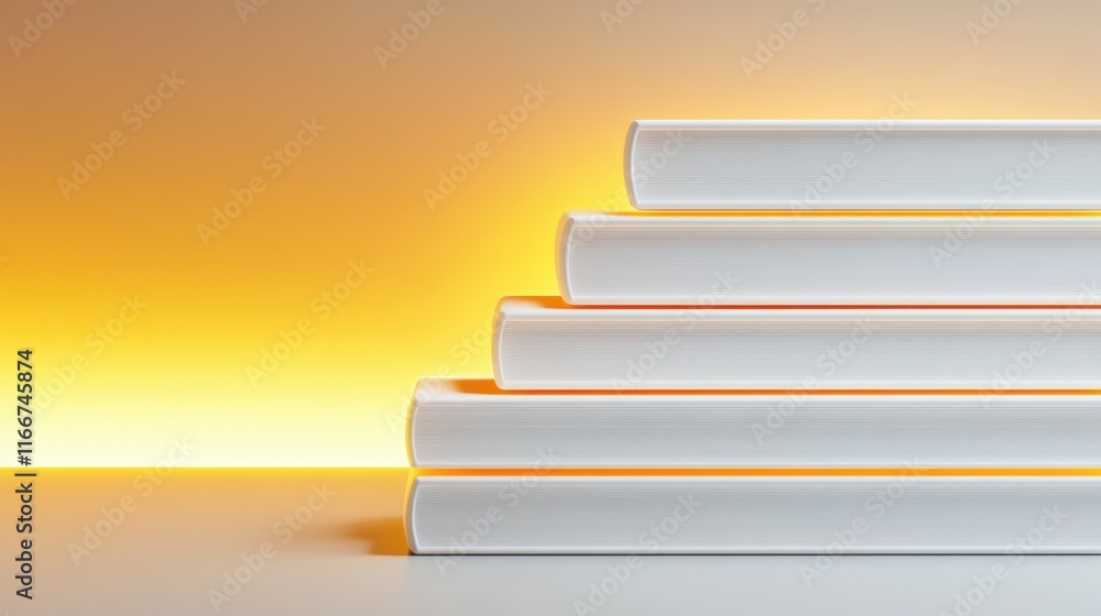 A stack of white books with a yellow background A stack of white books with a yellow background