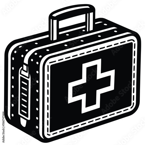 First aid kit with a white cross on the front
