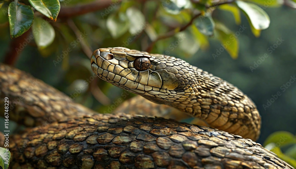 Obraz premium a snake wrapped around a tree branch.