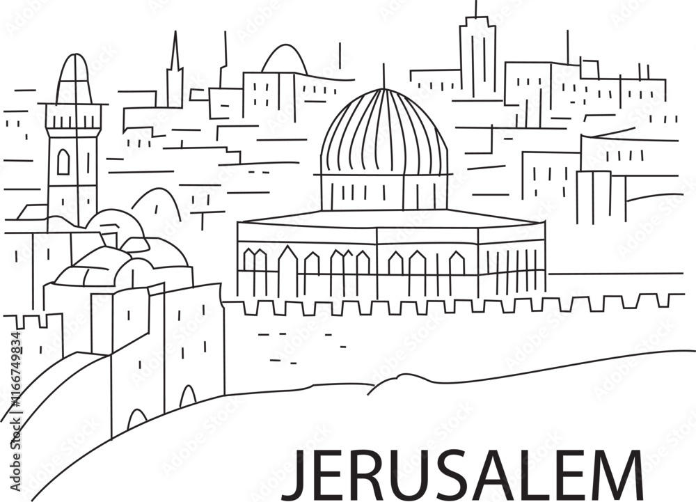 Fototapeta premium Jerusalem City Line Draw Simple Minimalist