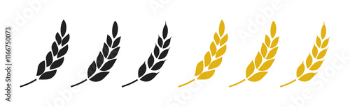 Rice or wheat silhouette set png. Wheat icon symbol on transparent background. Cereal grains for making bread