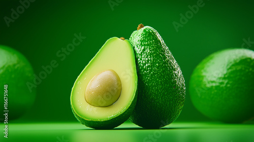 Perfectly ripe avocado half, isolated on white background for healthy meal visuals photo