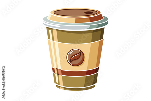 Takeaway coffee cup vector illustration with abstract yellow-brown design.