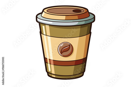 Takeaway coffee cup vector illustration with abstract yellow-brown design.