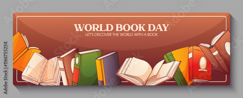 Banner background with vector illustration of books. Book lover, bookstore, library concept. World book day.