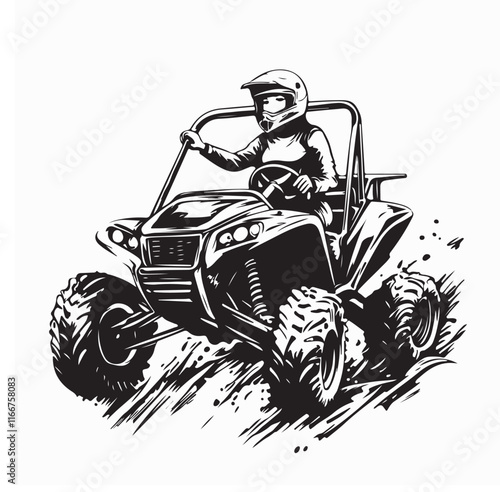 Female Driver Ride On Buggy Car image vector isolated on white background.