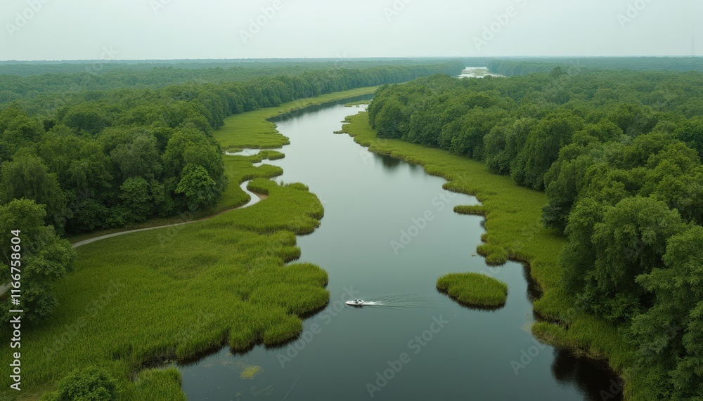 Serene River Meandering Through Lush Green Forest Serene River Meandering Through Lush Green Forest