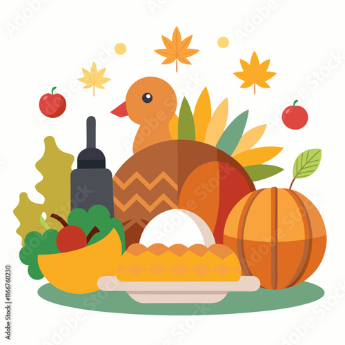 Thanksgiving Feast: Turkey, Cornucopia, and Pilgrim Symbols Photo photo