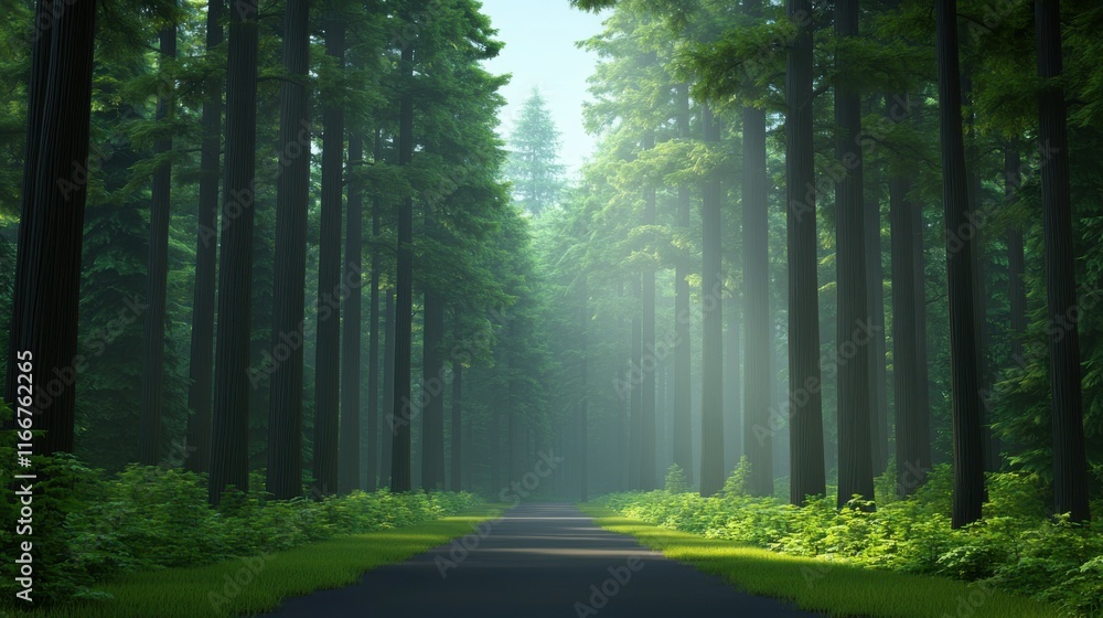 Fototapeta premium A forest path with trees on both sides