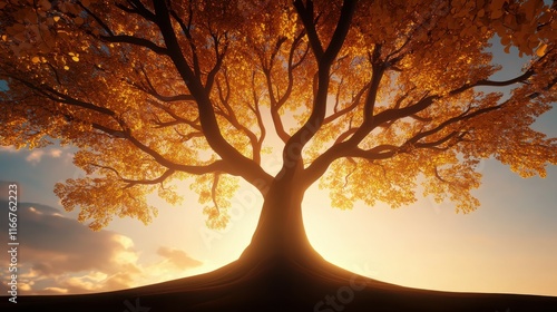 A large tree with a trunk that is almost as wide as the tree itself