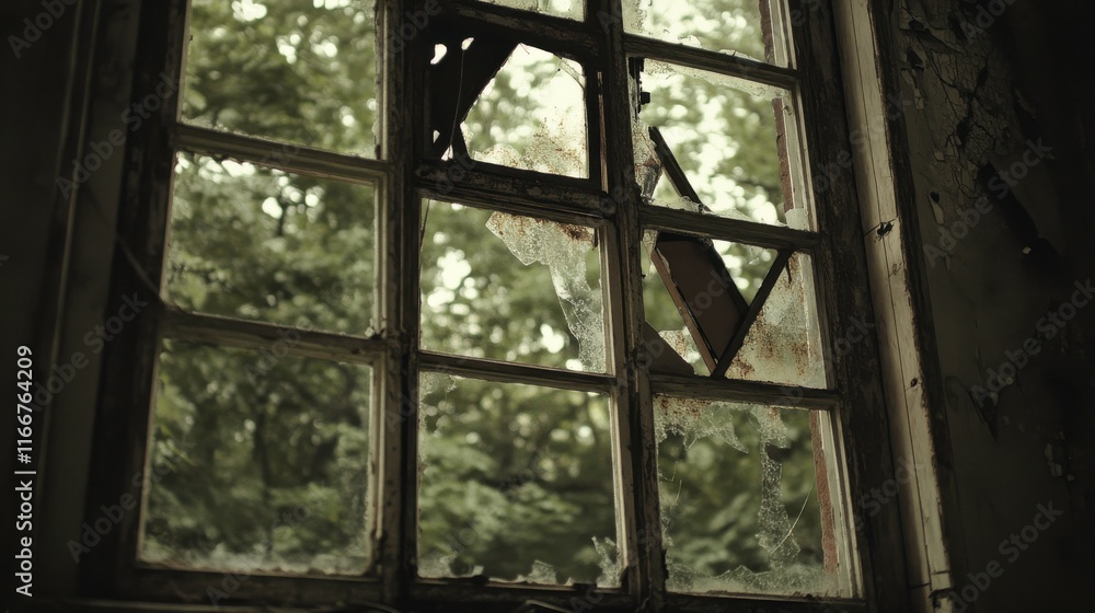 Broken Windows in an Abandoned Factory Setting Broken Windows in an Abandoned Factory Setting