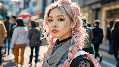 Girls dressed as anime characters or Harajuku, pose at a cosplay gathering in Japan