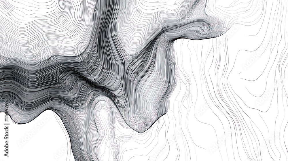 Abstract black and white flowing lines creating a dynamic, textured visual effect.