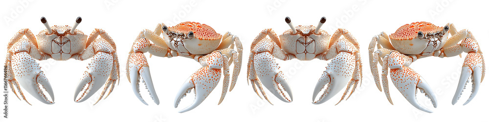 Four crabs are shown in a row, with one of them being the largest