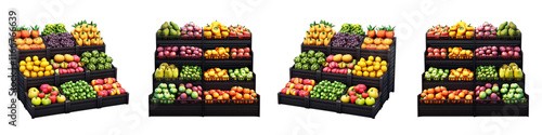 Obraz na płótnie Four rows of fruit and vegetables are displayed in a store w salonie