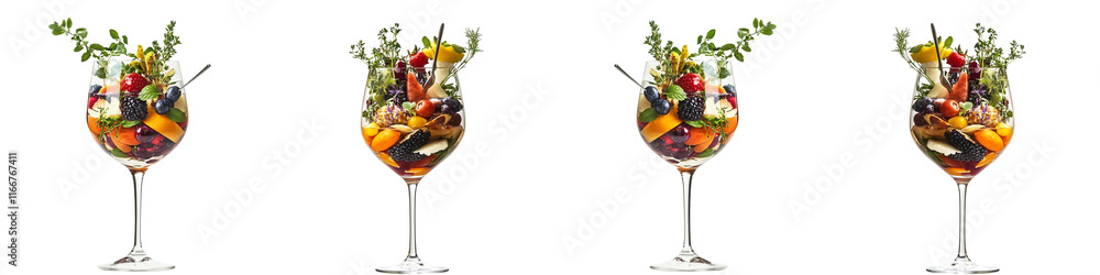 Four wine glasses filled with fruit salad Four wine glasses filled with fruit salad
