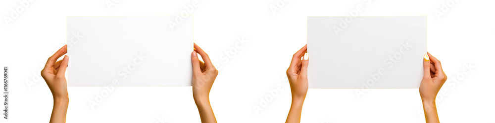 Obraz premium Two hands holding white papers