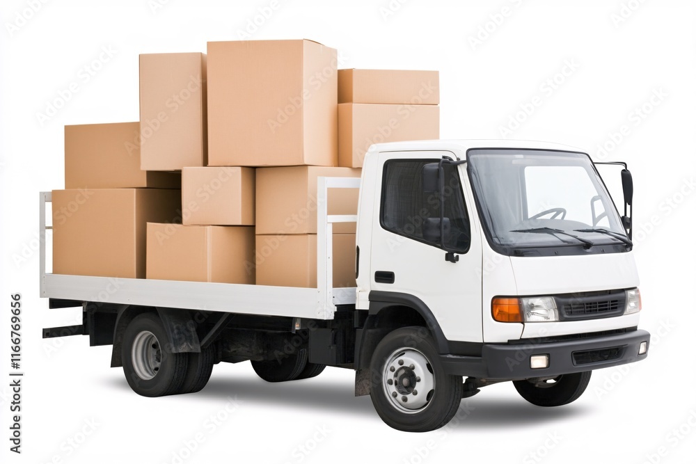 Delivery Truck with Cargo Boxes Ready for Shipping and Transportation Services