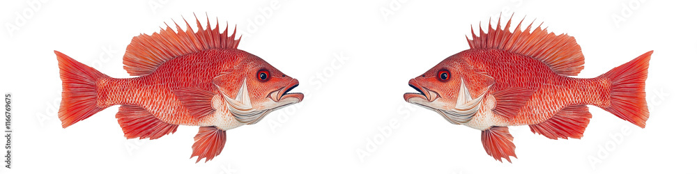 Fototapeta premium Two red fish with white spots on their bodies