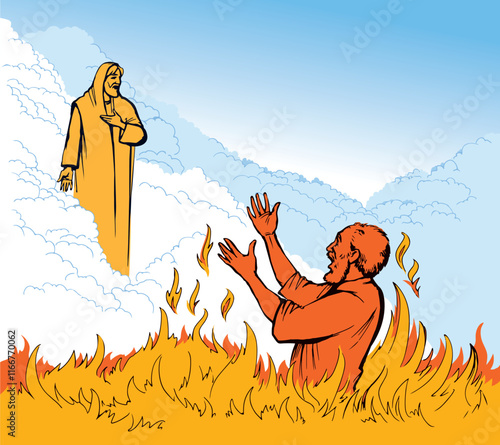 Vector drawing. Man in the hell