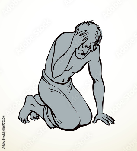 Vector drawing. Man bow praying
