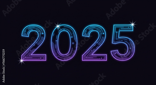 Vibrant new year 2025 celebration background: Festive, gradient, neon sign numeral design for marketing and celebration.