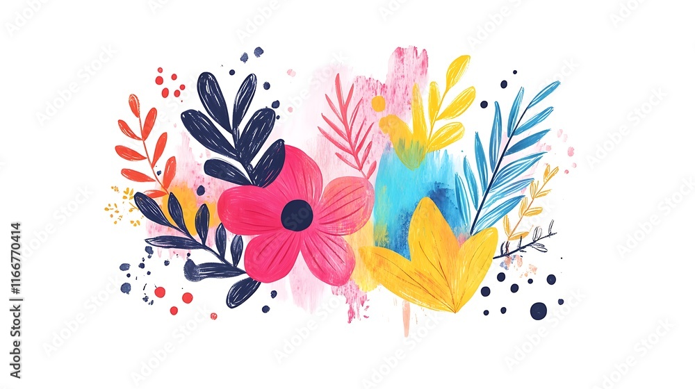 Obraz premium Vibrant floral design digital art flowers colorful background
