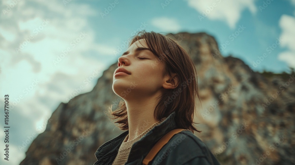 Woman standing on mountain peak Woman standing on mountain peak