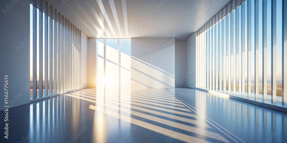 Obraz premium Abstract White Studio Background with Dramatic Window Shadows and Sunlight Beams