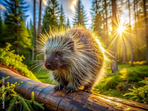 Alaskan Boreal Forest Porcupine Belly Scratch - Wildlife Photography photo