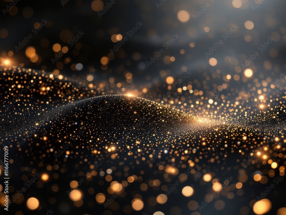 Naklejka premium Dynamic abstract golden light trails on a black background, creating a modern and sparkling design for creative projects.