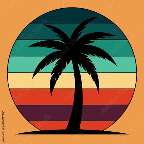 palm tree on retro vintage background Abstract background with a palm gradient Silhouettes of palm trees