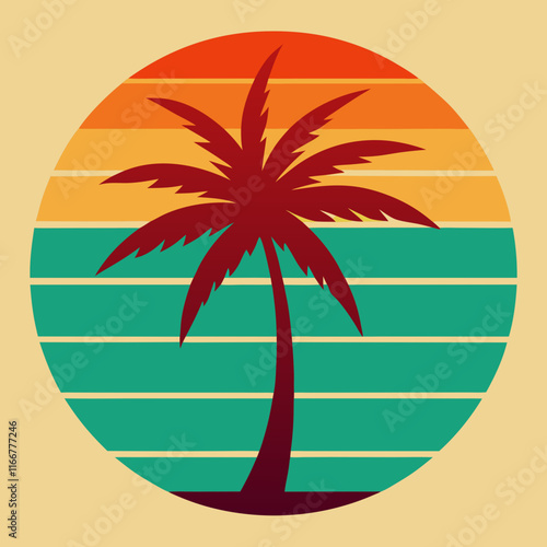 palm tree on retro vintage background Abstract background with a palm gradient Silhouettes of palm trees