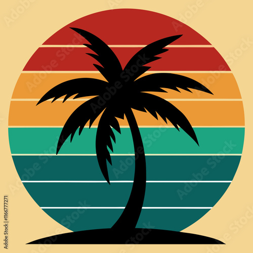 palm tree on retro vintage background Abstract background with a palm gradient Silhouettes of palm trees