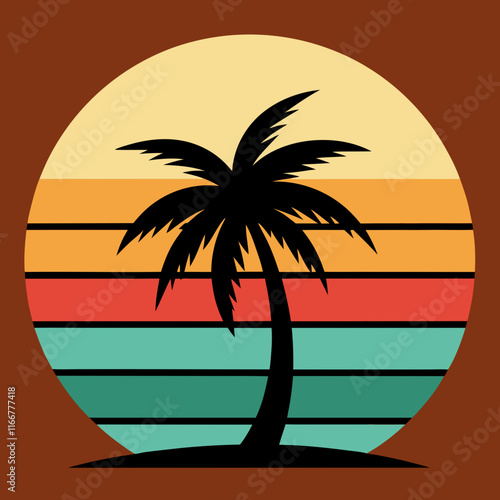 palm tree on retro vintage background Abstract background with a palm gradient Silhouettes of palm trees