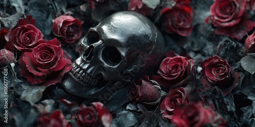 Skull with Red Roses