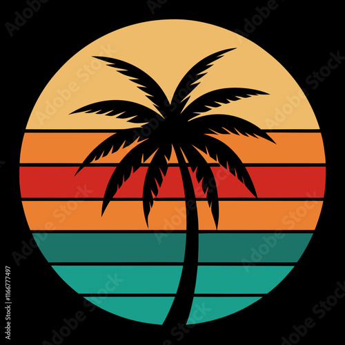 palm tree on retro vintage background Abstract background with a palm gradient Silhouettes of palm trees