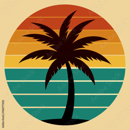 palm tree on retro vintage background Abstract background with a palm gradient Silhouettes of palm trees