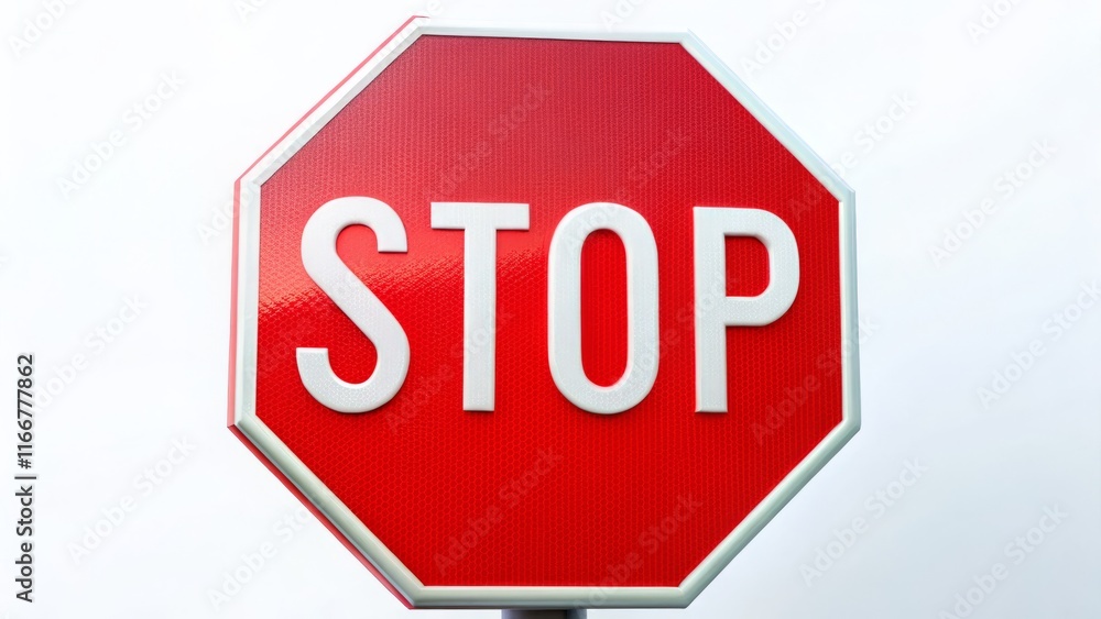 Obraz premium Classic Red Octagonal Stop Sign Isolated on Pure White Background - Perfect for Safety and Traffic Sign Designs