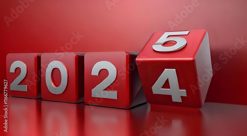 Wallpaper Mural View of three red cubes, stacked side-by-side communicates a sense of new beginnings and the transition to the year 2025. Torontodigital.ca