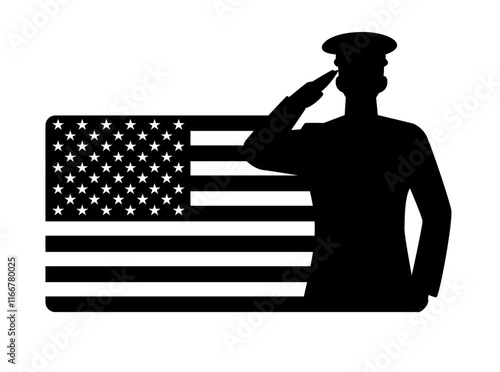 American Soldier Saluting Flag sihlouttes set background