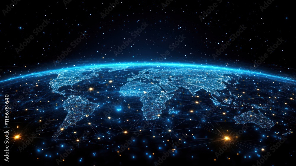 Obraz premium Global network connection, glowing earth.