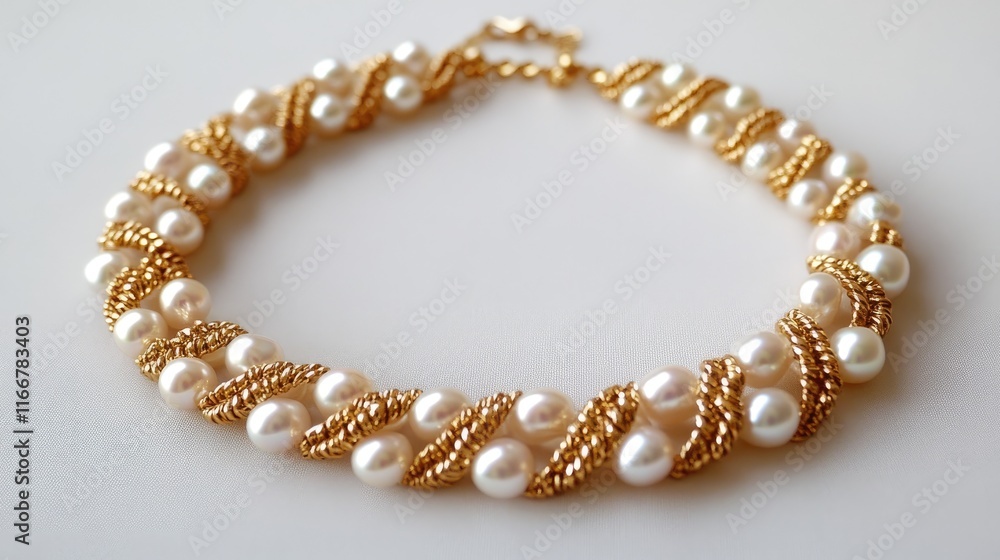 Elegant Pearl Necklace with Golden Twisted Design and Charm Elegant Pearl Necklace with Golden Twisted Design and Charm