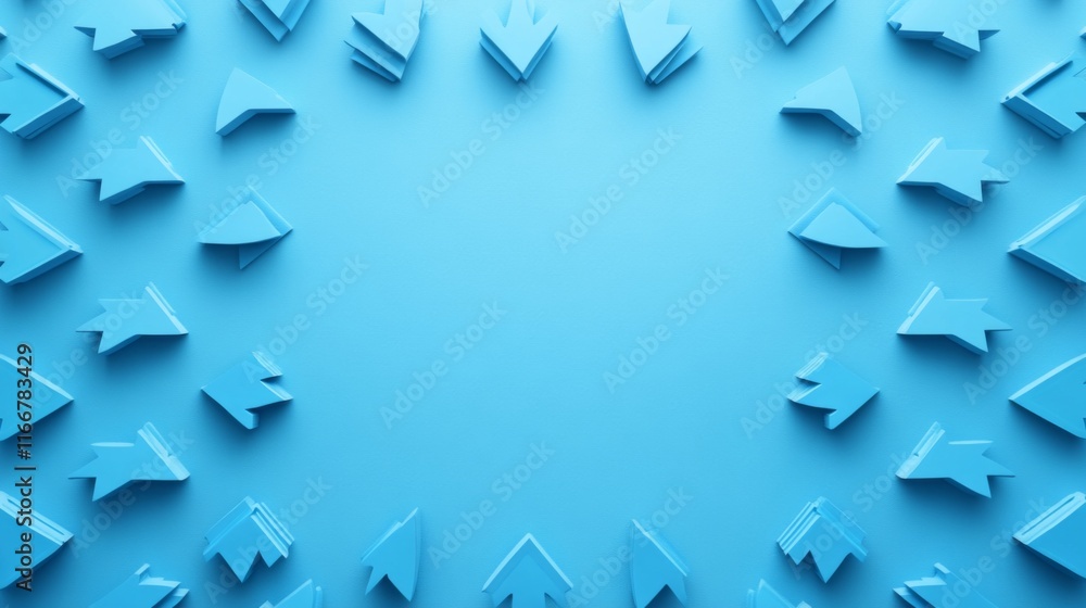 Patterns of blue arrows arranged on a flat surface create an abstract design that captivates attention Patterns of blue arrows arranged on a flat surface create an abstract design that captivates attention