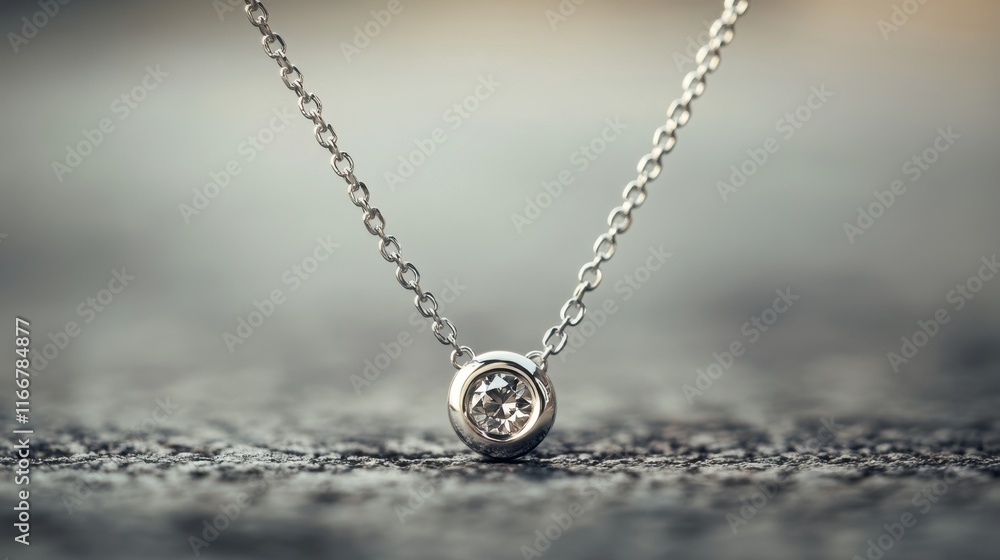 Fototapeta premium Elegant Silver Necklace with Sparkling Diamond Pendant Close Up